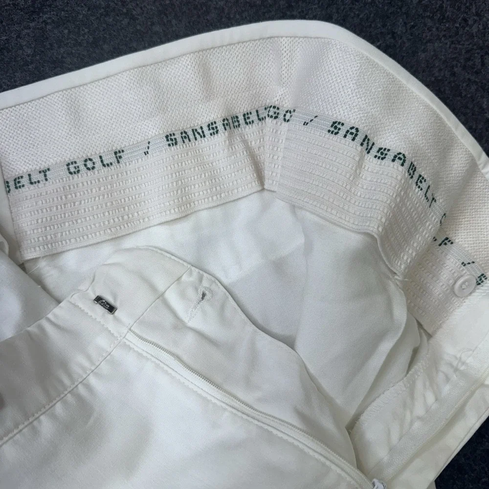 Vintage Sansabelt Golf Pants White Flat Front Polyester Mens 36x30 USA Classic